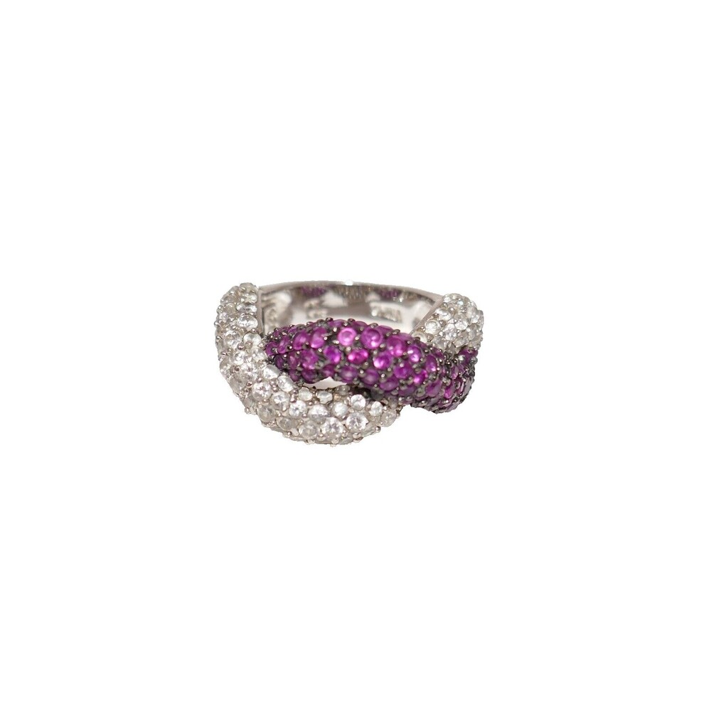 CL 925 Sterling Silver Purple Gemstone & Cubic Zirconia Twisted Ring Size 4.5